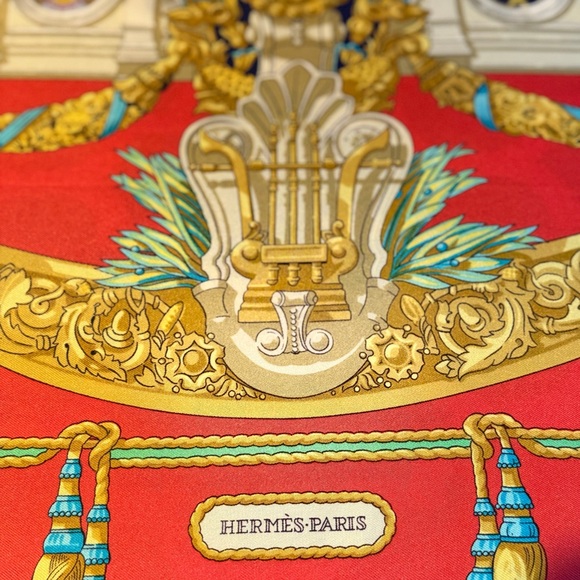 Hermes Accessories - Hermes Red and Gold Scarf